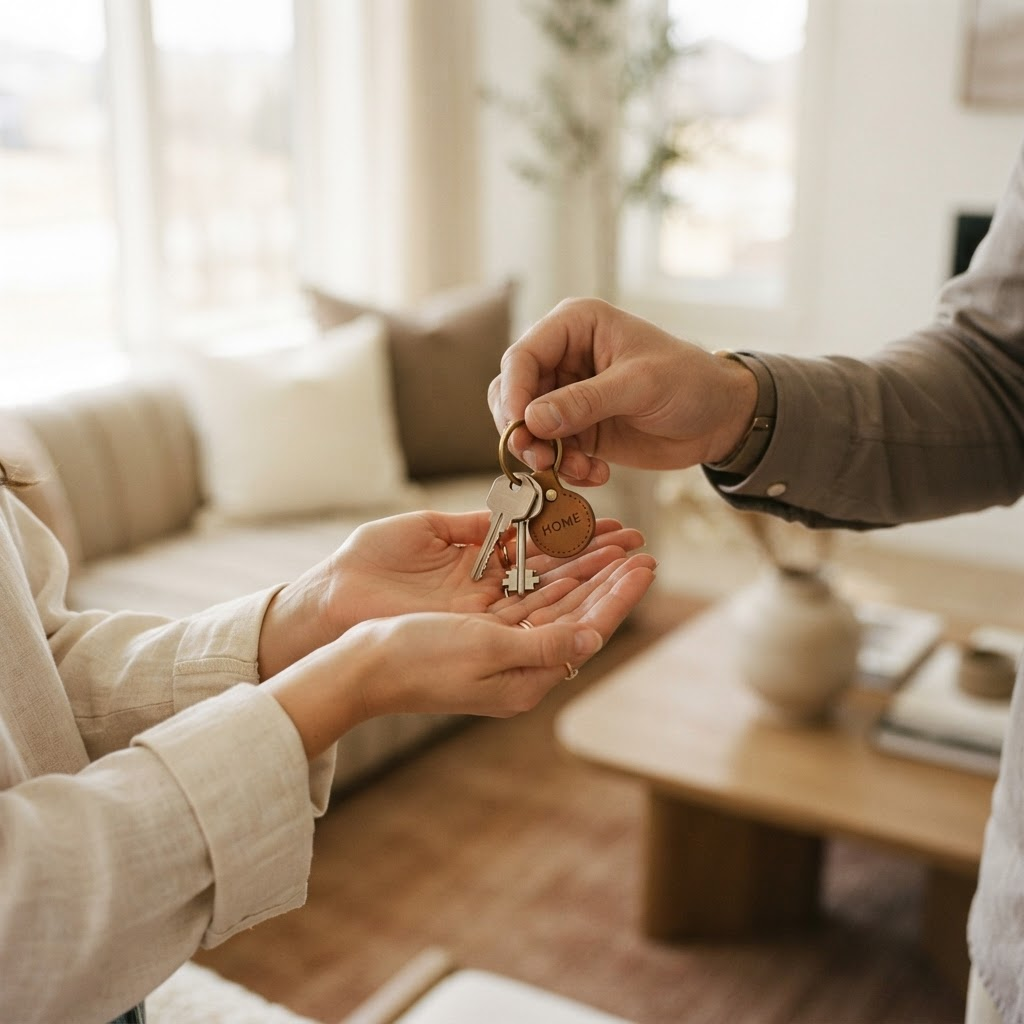 Homeowner receiving keys after a fast cash sale